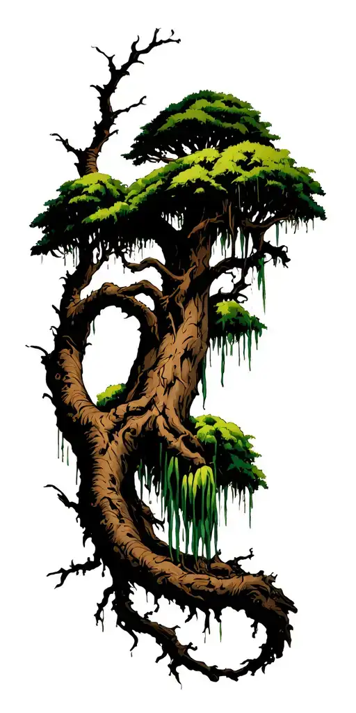 psychadelic spanish moss covered tree tattoo design idea