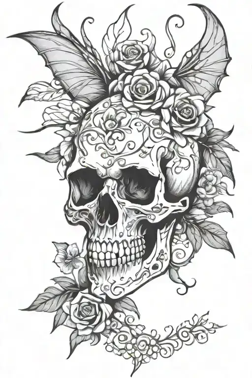 skull floral web bats tattoo design idea