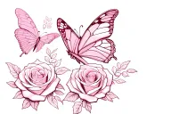 pink, f, a, 3 butterflies and roses tattoo design idea