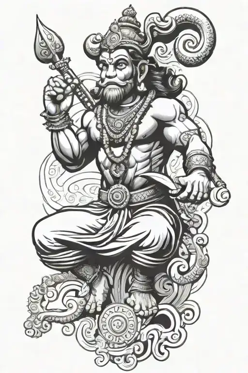 God Hanuman ji related symbols tattoo design idea