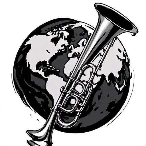 Trombone Surrounded World Map tattoo design idea