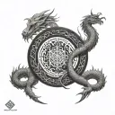 the dragon is ouroboros, and in the middle of it is vegwesir  tattoo design idea