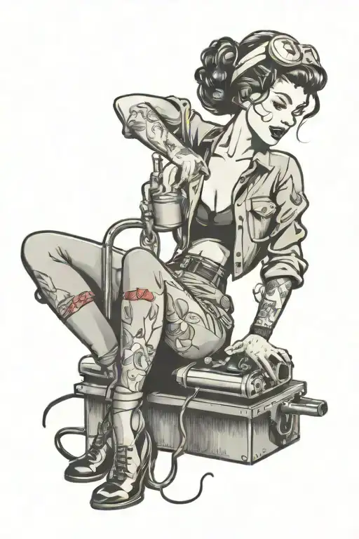 pin up girl welder tattoo design idea