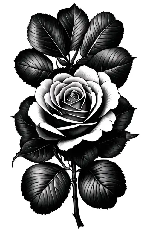 black rose, black 4 leaf clover tattoo design idea