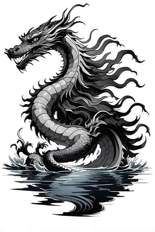 ryujin dragon with water background japanese style tattoo design idea