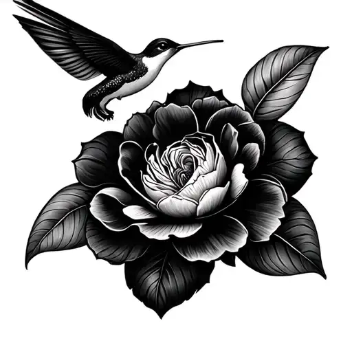 camelia flower, humming bird tattoo design idea