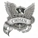 angel wings and in the middle it says chosen 1 and behind it says 3 tattoo design idea