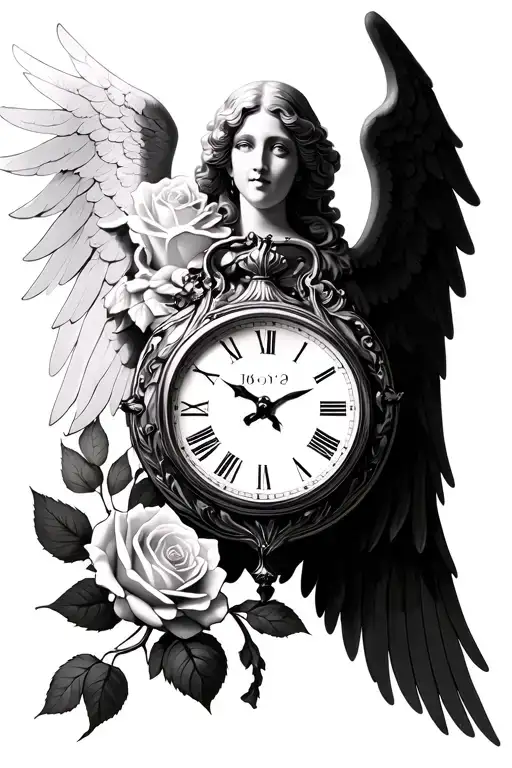Angel, 1967, clock, rose tattoo design idea