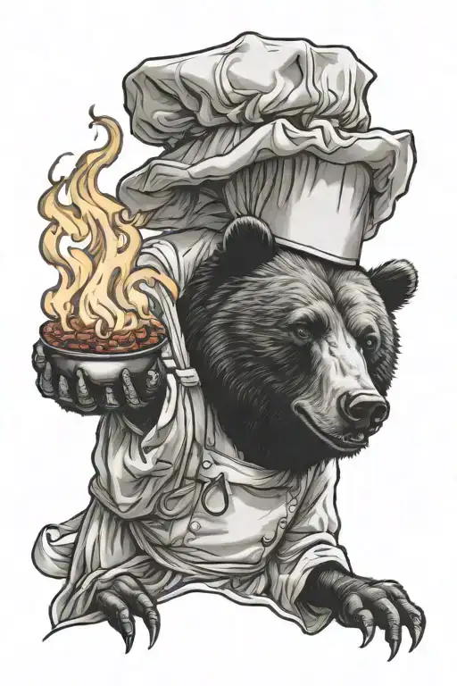bear chef flambe tattoo design idea