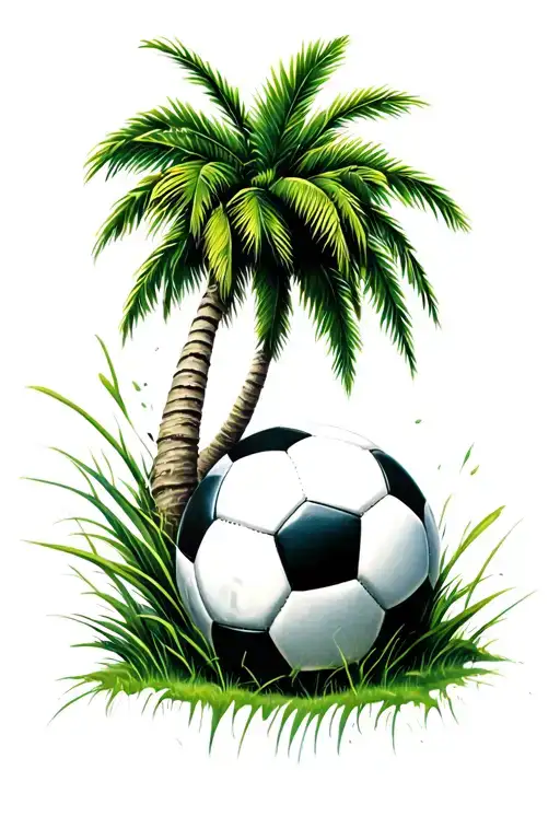 palm tree and soccer ball tattoo design idea