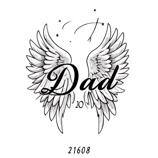 "Dad 21608" angel wings in memory of loved one  tattoo design idea