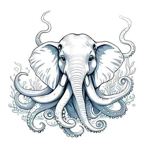 elephant octopus hybrid underwater scene featuring tattoo design idea