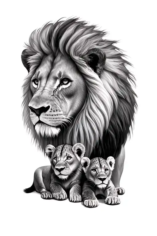 lion and  3 cubs tattoo design idea