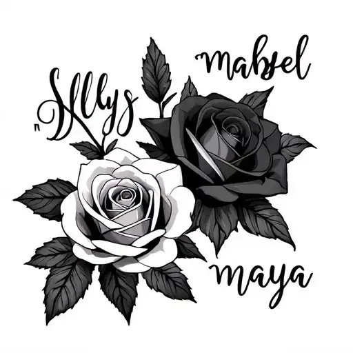 lily and rose with mabel and maya wording tattoo design idea