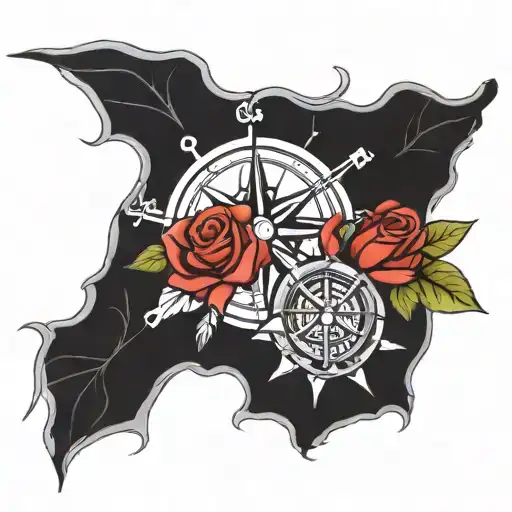 pirate compass and new Hampshire rose intertwined tattoo design idea