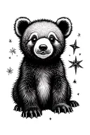 cute bear cub and north star tattoo design idea