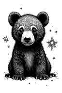 cute bear cub and north star tattoo design idea