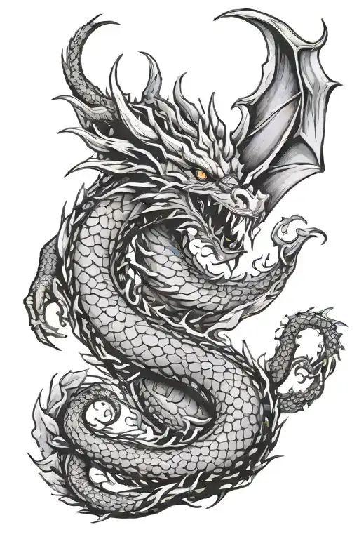 dragon breathing fire tattoo design idea