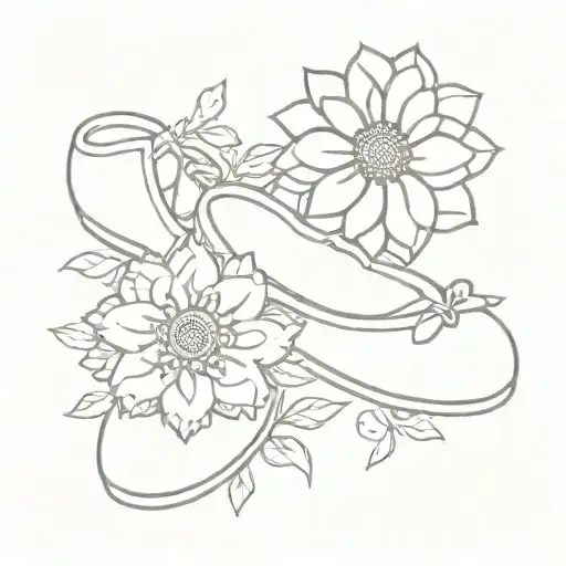 ballet shoes, a zinnia, and the sun tattoo design idea