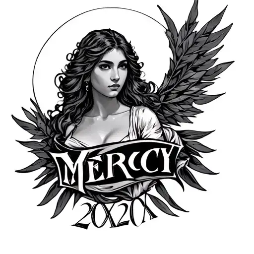 Use the name MERCY and use her year date 2002 in roman numerals tattoo design idea