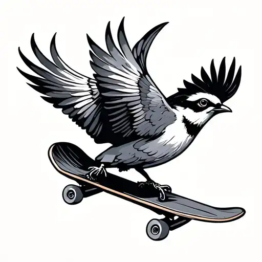bird flying off a skateboard tattoo design idea