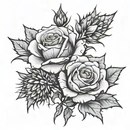 Rose And Thistle Entwined tattoo design idea