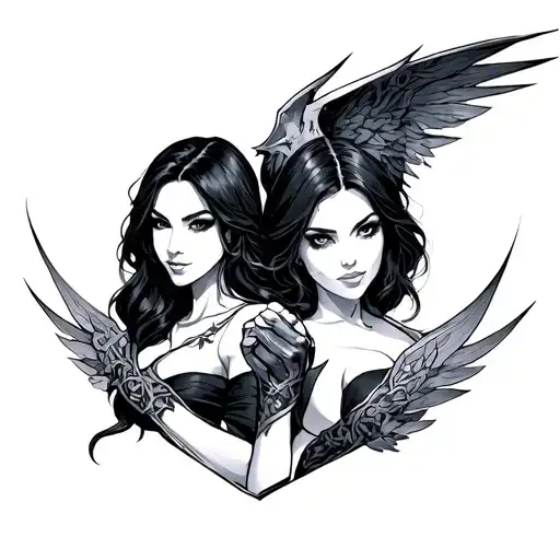 arcane Caitlyn and vi fist roman tattoo design idea