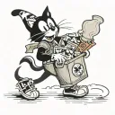 Felix the cat carrying trash bag tattoo design idea