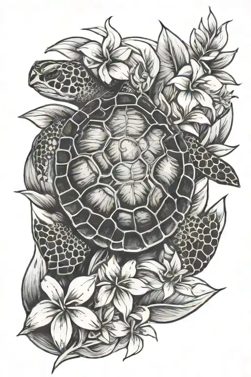 Turtle and Frangipani Bali Fine tattoo design idea