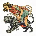 woman and crawling panther tattoo design idea