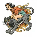 woman and crawling panther tattoo design idea