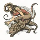 woman and crawling panther tattoo design idea
