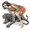 woman and crawling panther tattoo design idea
