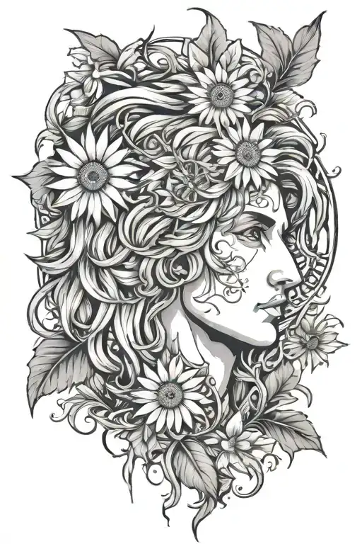 Alexander the Great a loin and a daisy flower tattoo design idea