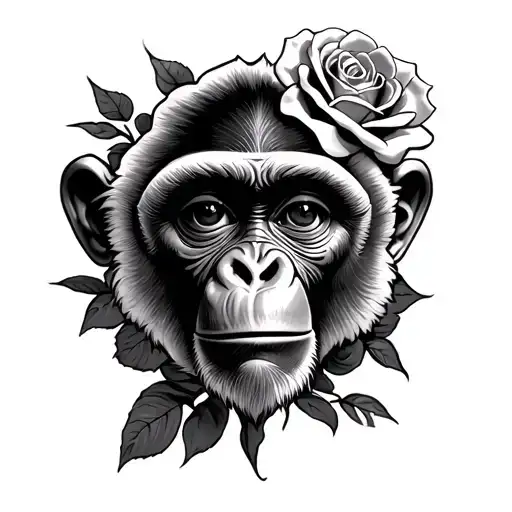 monkey face and rose and a eye tattoo design idea