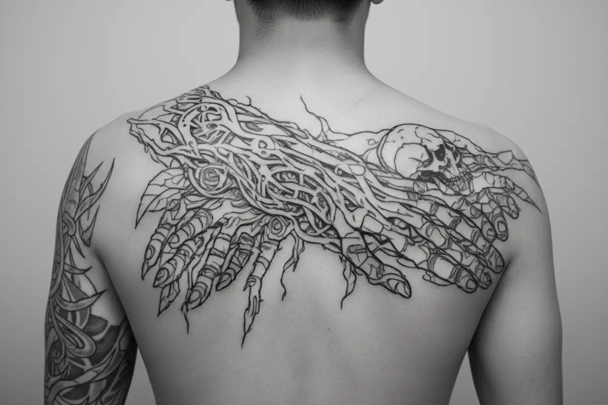 memento mori hands reaching tattoo design idea