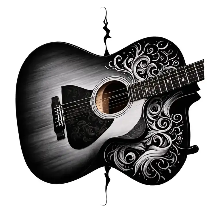 God in the shape of an acoustic guitar  tattoo design idea