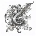 Full chest memento mori music note intertwined tattoo design idea