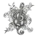 Full chest memento mori music note intertwined tattoo design idea