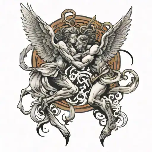 angels fighting demons tattoo design idea