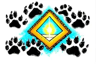 A triangle with a light beam entering one side of the triangle and coming out the other side are a series of dog paws tattoo design idea