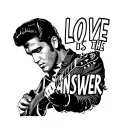 "LOVE IS THE ANSWER" Elvis Presley playing guitar tattoo design idea