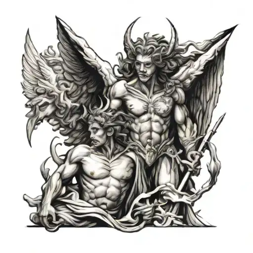 angels and demons tattoo design idea