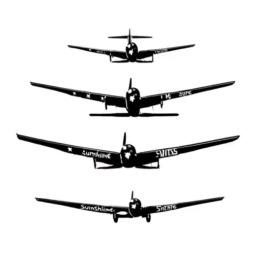 thin line b24 aircraft with the word "sunshine" on the nose art tattoo design idea