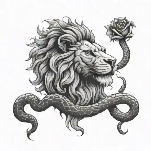 lion rose snake clouds tattoo design idea