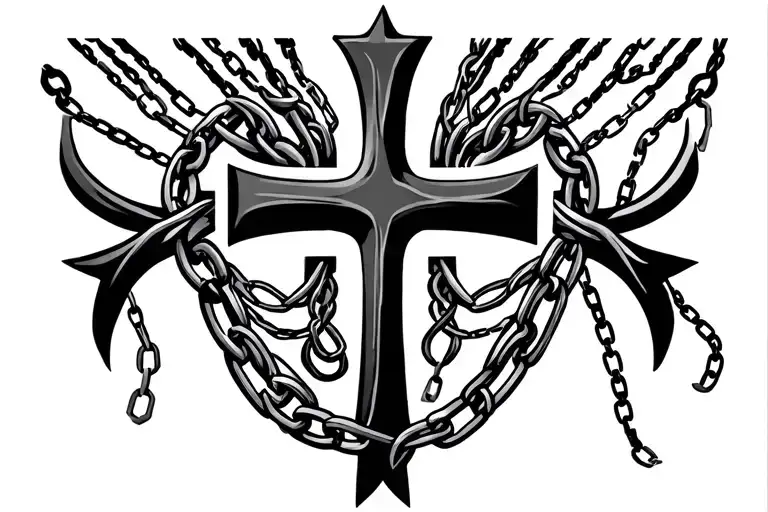 orthodox cross with chain necklace for ribs tattoo design idea