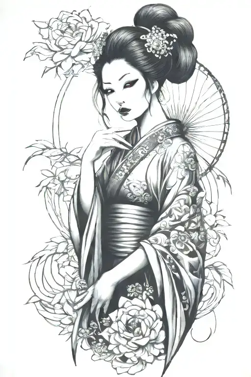 dark goth geisha tattoo design idea