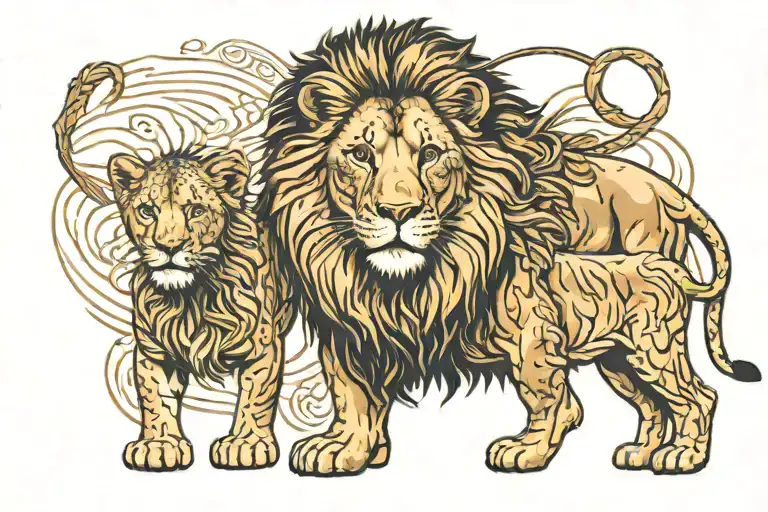 A lion and a cub standing together, symbolizing the strength and courage of a father and son bond tattoo design idea