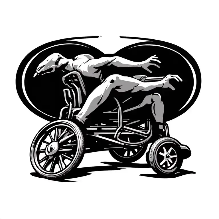 flash in a wheelchair symbolize speed tattoo design idea