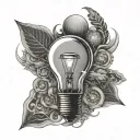 ufo,chemestry,science,fibonacci inside lightbulb containing tattoo design idea